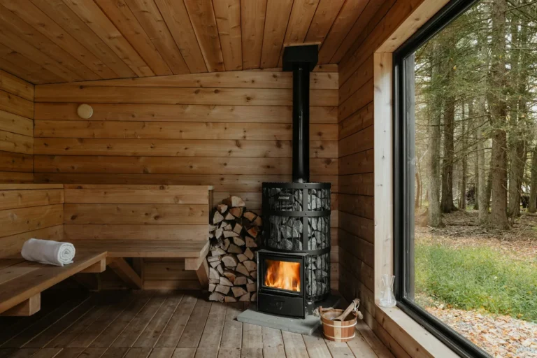 Wood-fired sauna with forest views
