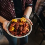 Bowl of crawfish and corn
