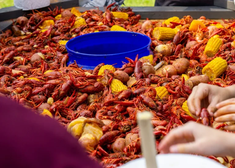 Crawfish poured out for a crowd