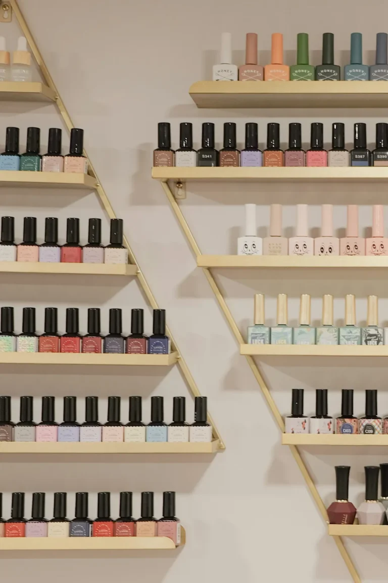 Polish shelves on a white wall