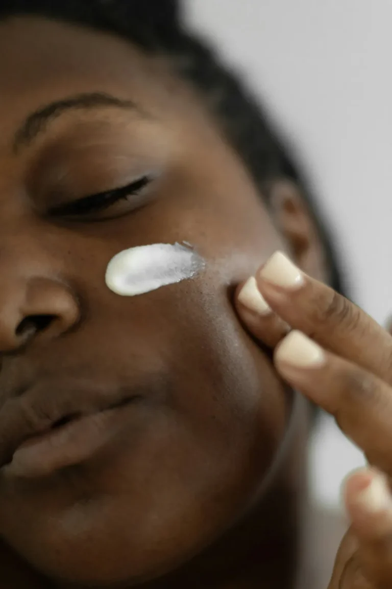 Moisturizer on the cheek
