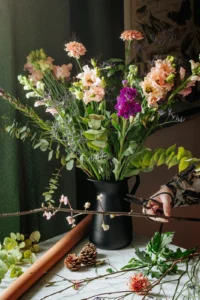 Arranging flowers in a jug