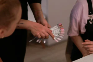 Gel color swatch fan in hand
