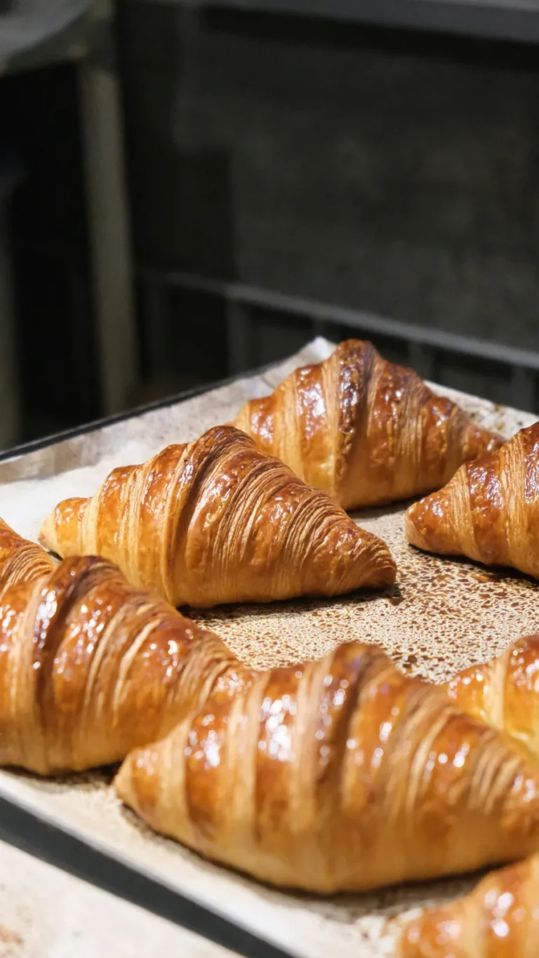 Croissants cooling on a baking tray