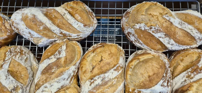 Country loaves on a cooling rack