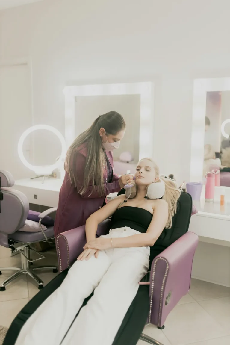Client in a lilac treatment chair