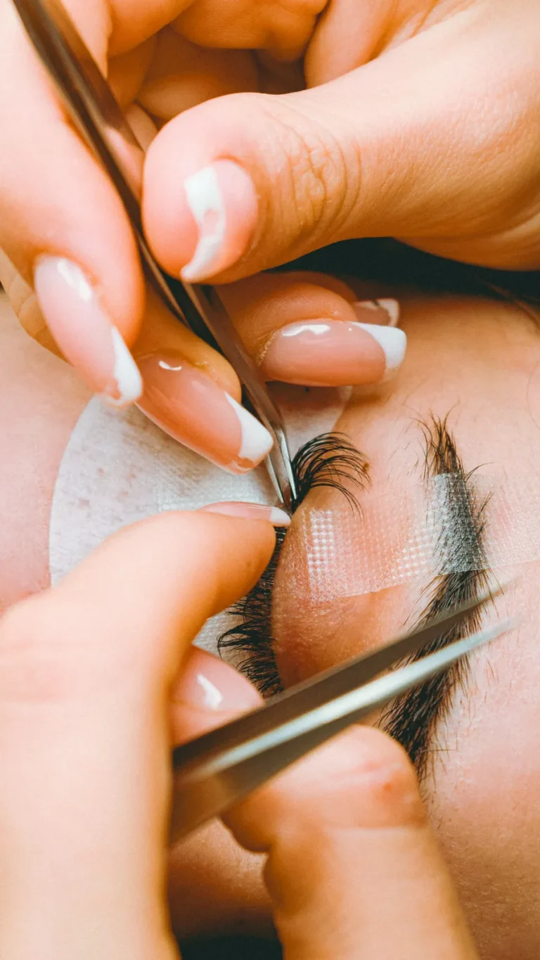 Close-up of a lash fill in progress