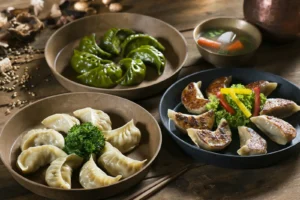 Dumplings in several bowls
