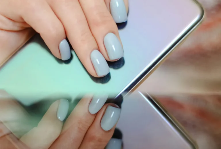 Short light blue nails