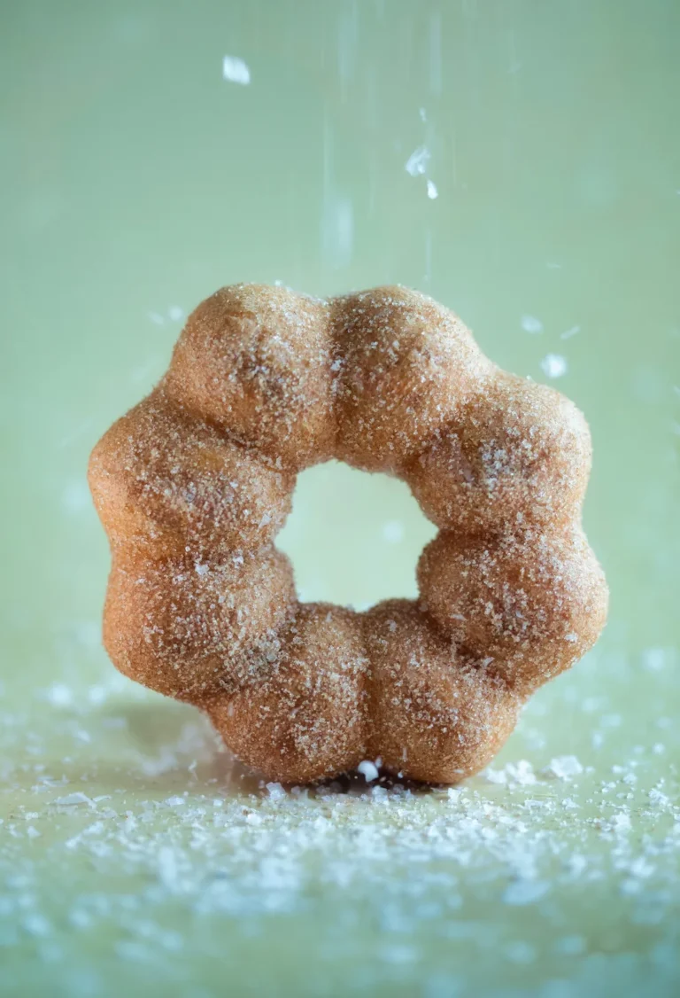 Cinnamon sugar mochi donut on mint