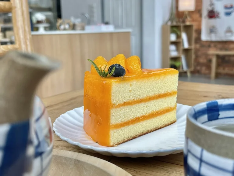 Mango layer cake slice