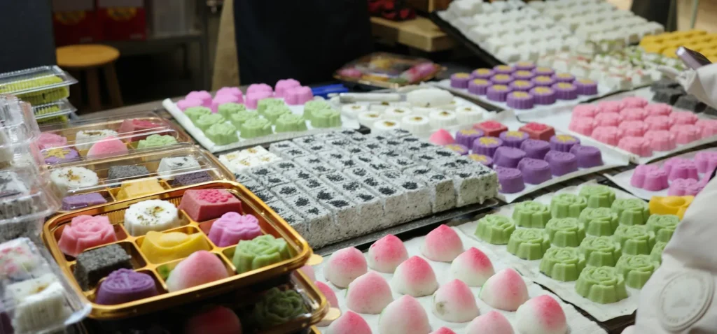 Trays of colourful rice cakes