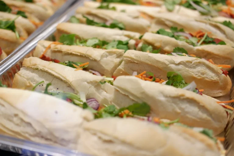 Catering tray of banh mi sandwiches