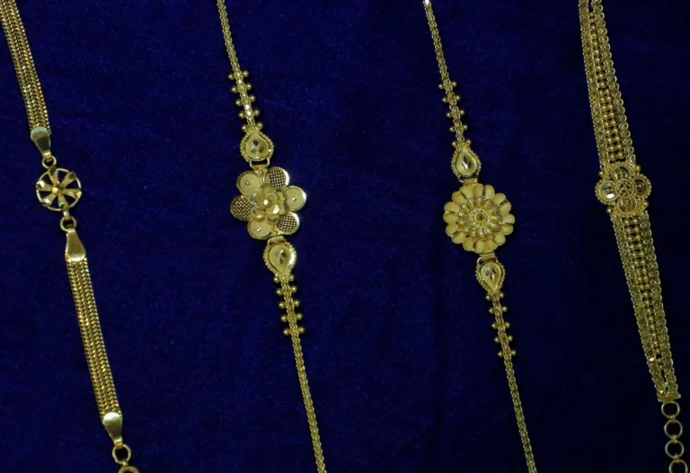 Gold chains on blue velvet