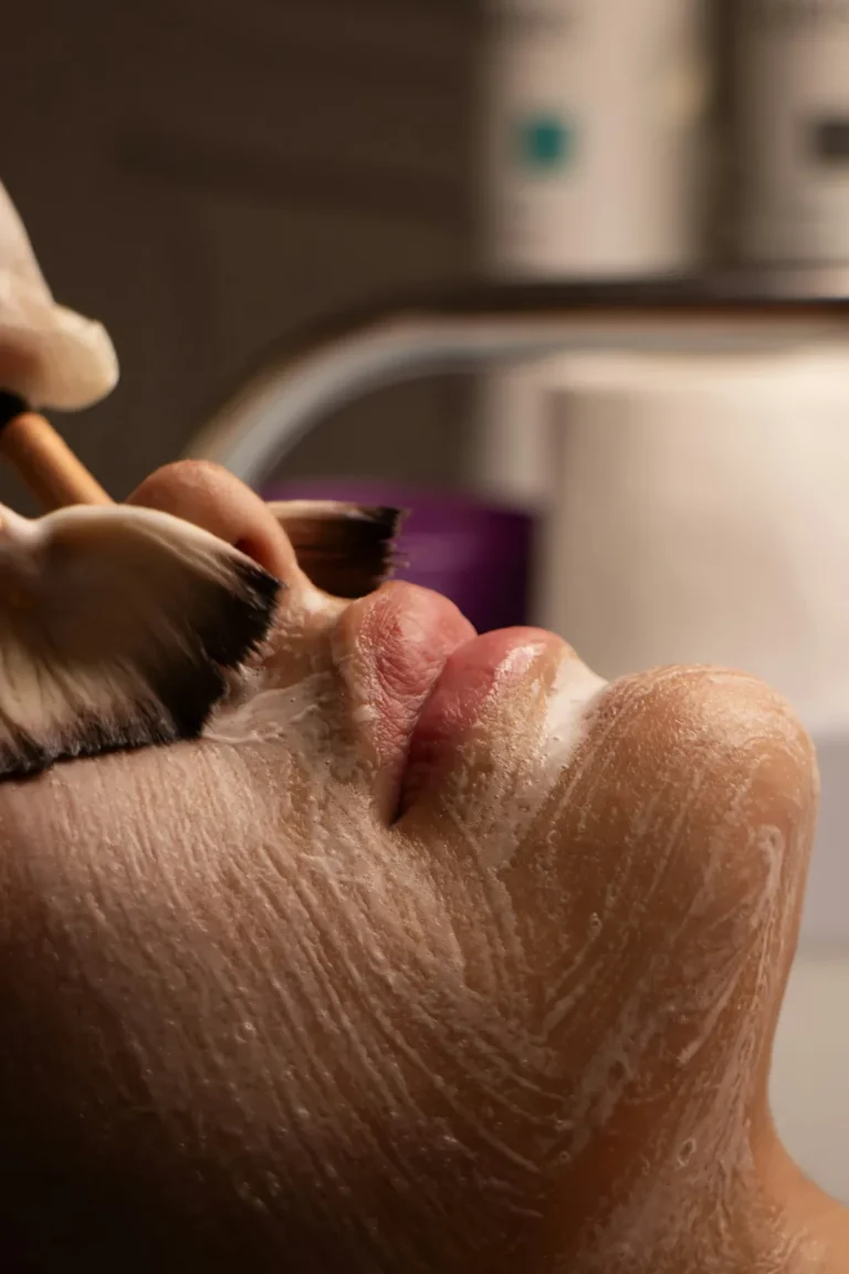 Mask brushed on during a facial