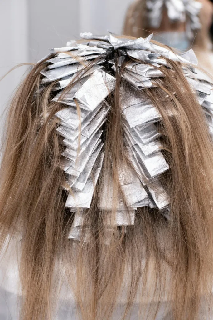 Hair in foils during highlights