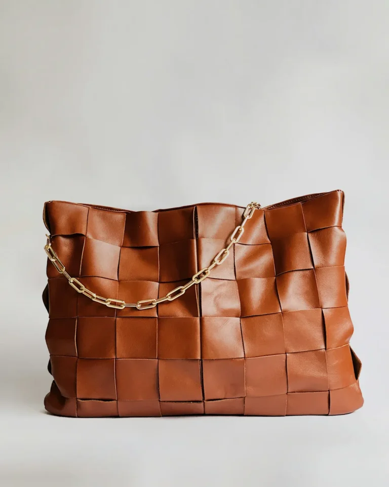 Woven leather handbag