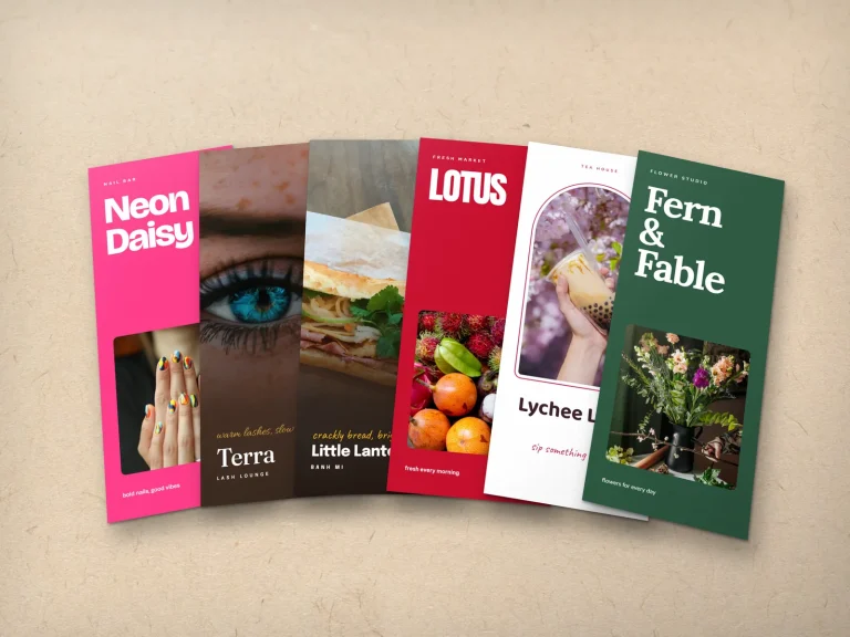 Bìa brochure gấp 3 (tri-fold brochures) giấy 80lb cho tiệm nail, tiệm lash, nhà hàng và chợ