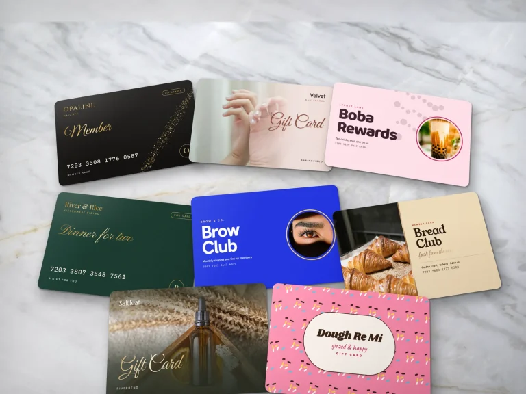 Thẻ nhựa PVC bo góc: gift card, membership card, thẻ tích điểm cho tiệm nail, spa, nhà hàng, tiệm bánh
