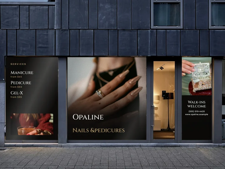 Decal dán kính một chiều trên ba ô cửa của tiệm nail